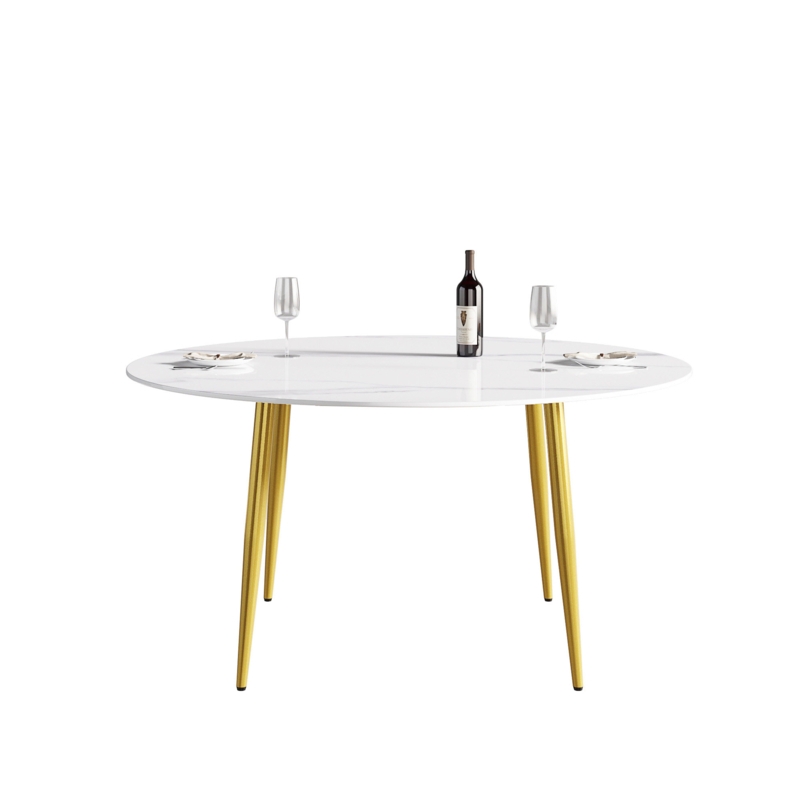 Doradus Round Marble Dining Table with Metal Legs for 6 people