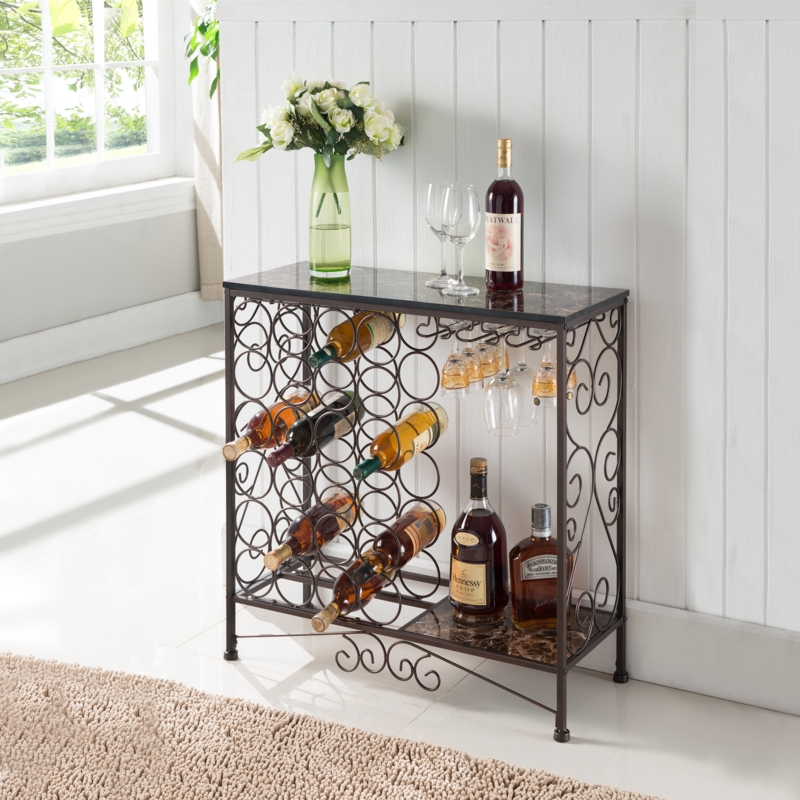 Dorsie 24 Bottle Floor Wine Bottle u0026 Glass Rack in Black