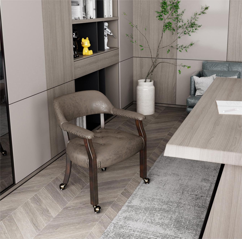 Elani Bankers Swivel Tufted Dining Chairs with Casters and Arms