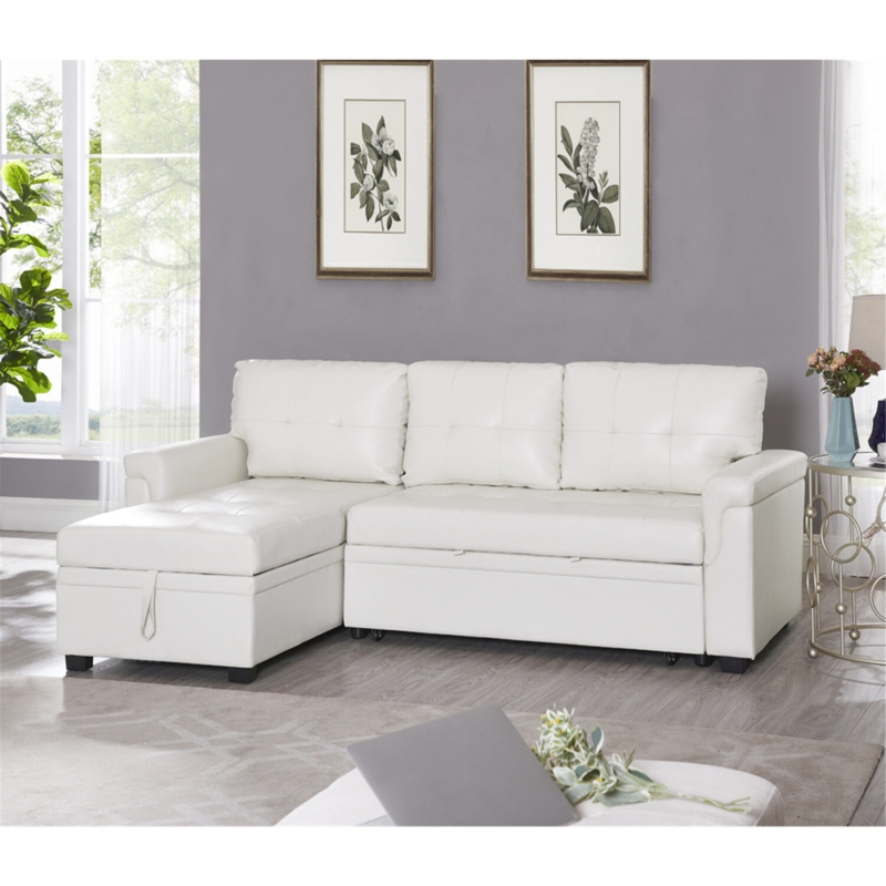 Fane 84 in Air Leather Sleeper Sofa Reversible Couch Pull Out Couch Bed Upholstered Sleeper Couch