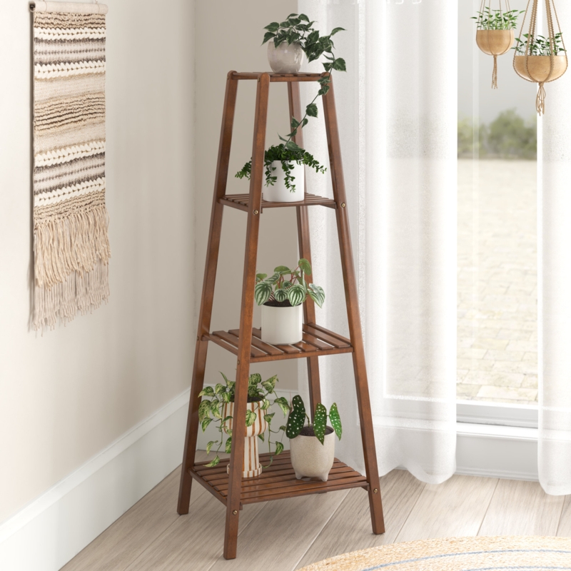 Fasching 4 Tiers Bamboo Wood Tall Plant Stand Flower Potted Rack Balcony