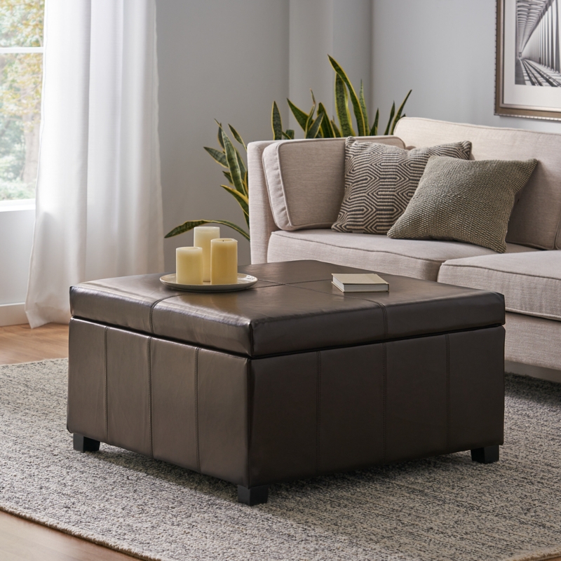 Faux Leather Storage Ottoman
