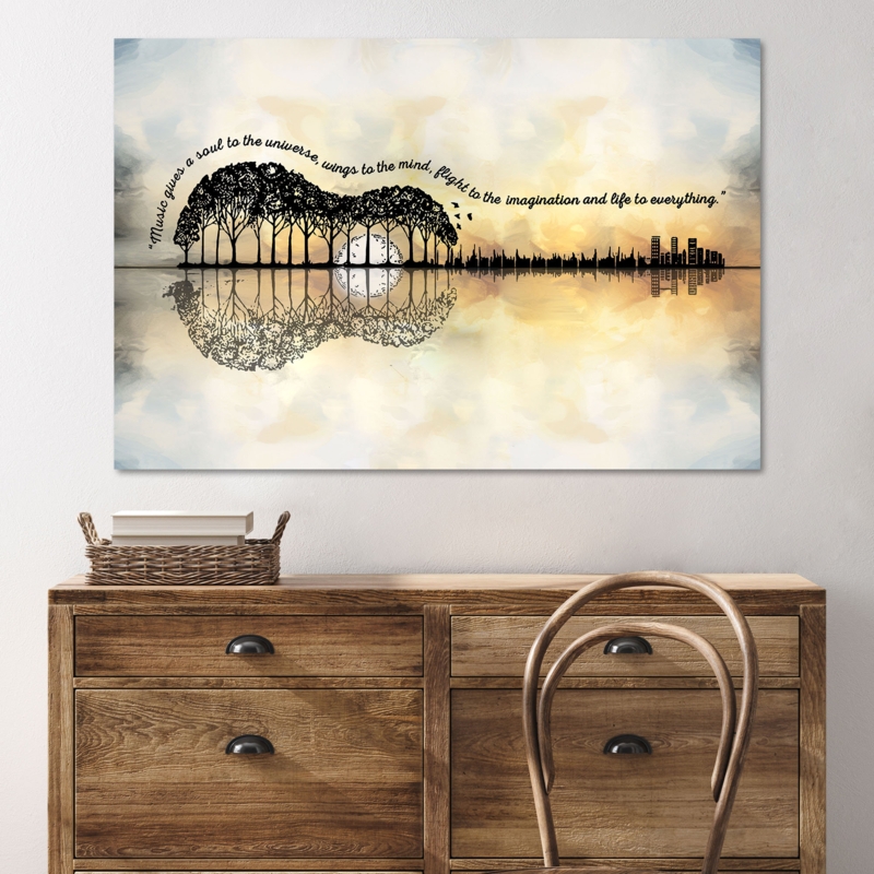 Forest Guitar - Music Gives A Soul, Wings And Life Forest Guitar On Canvas Print