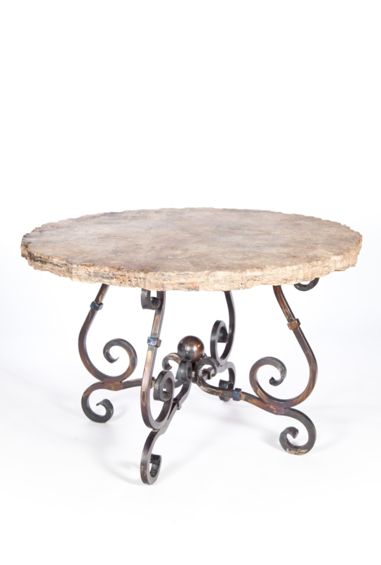 French Round Marble Top Metal Base Dining Table