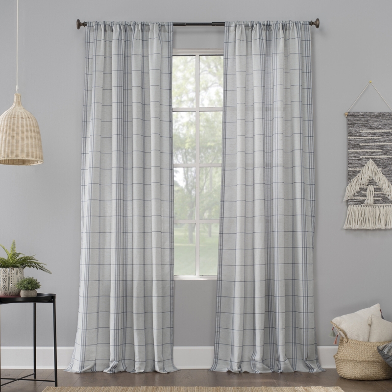 Fryman Farmhouse Plaid Linen Semi-Sheer Rod Pocket Curtain Panel