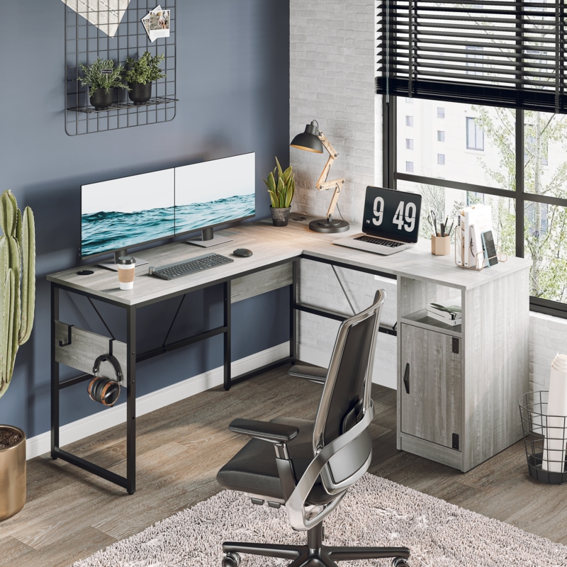 Fulcher Corner Desk with File Cabinet Reversible Desks 60'' L shape Desk or Long Desk for 2 Person
