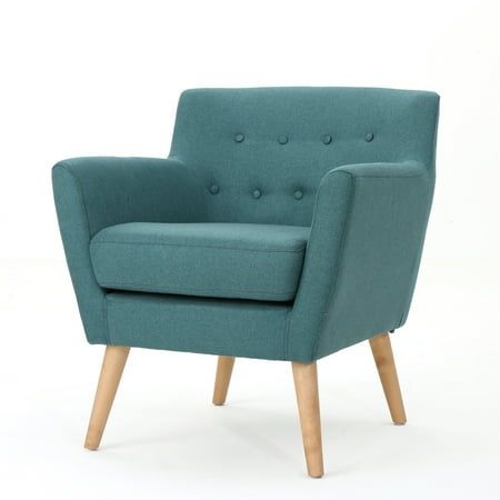 Gdf Studio Madeira Buttoned Mid Century Modern Dark Teal Fabric Club Chair, Beige