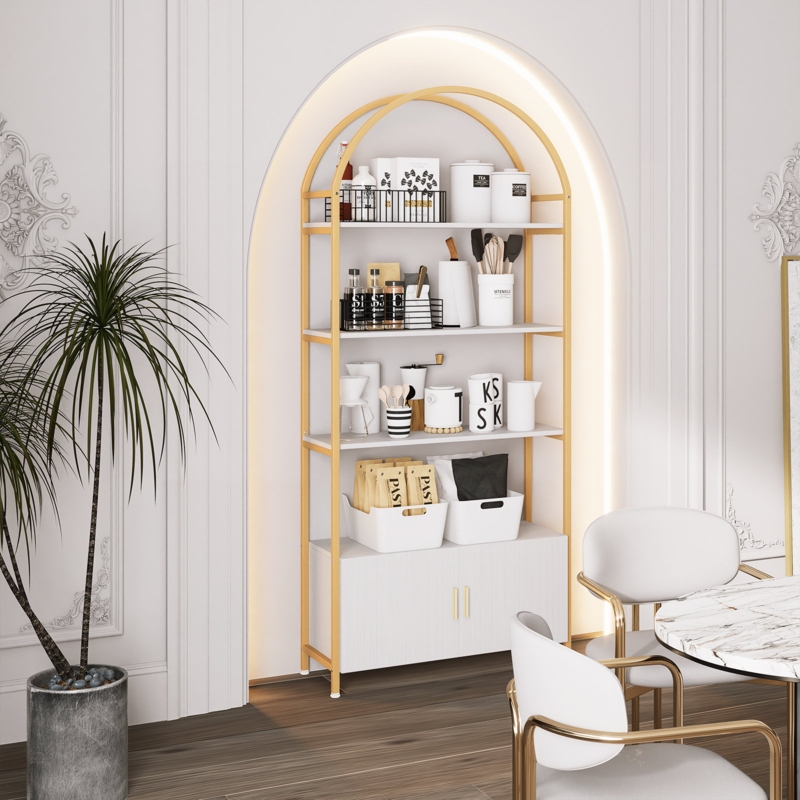 Gretlies Gold Bookshelf Arched Bookcase With Doors Hidden Storage Luxury Sideboard