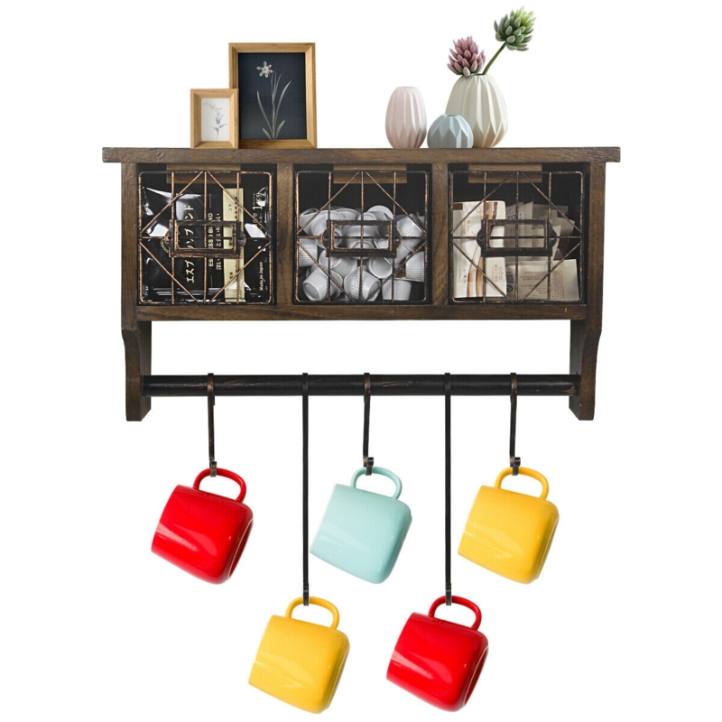 Gwennan Solid Wood Wall 5 - Hook Wall Mounted Coat Rack with Storage