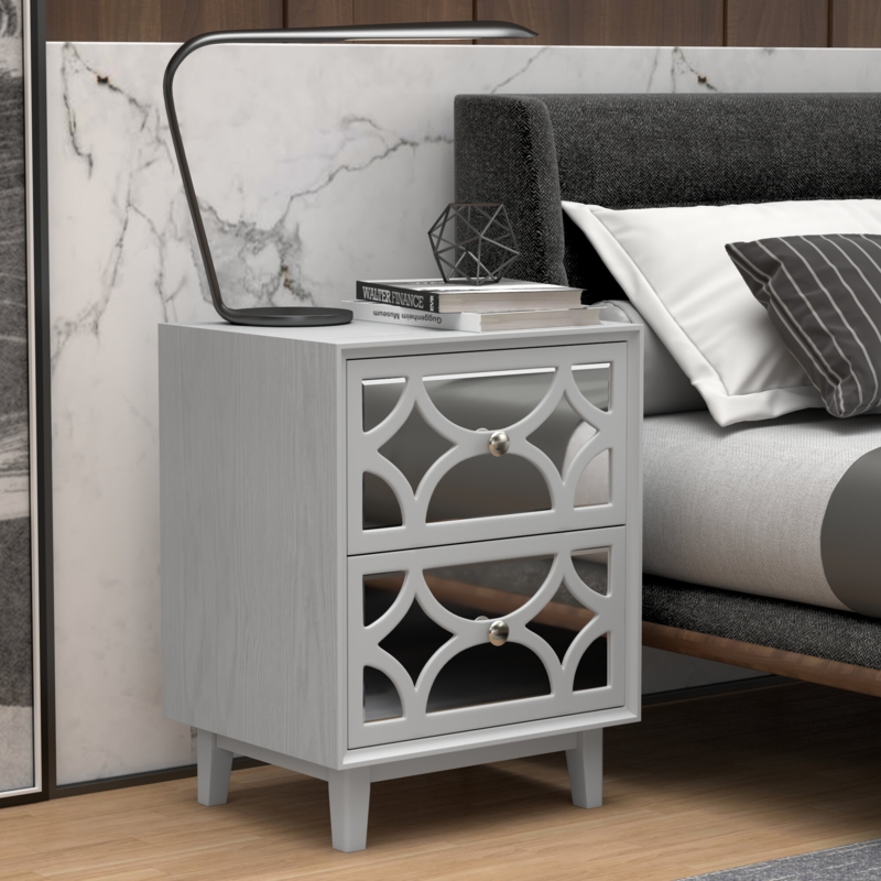 Habeel Two Drawer Mirror Front Nightstand