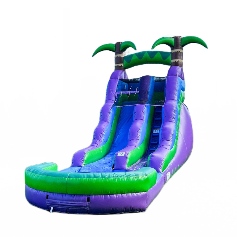 HeroKiddo 16 FT Purple Tropical Commercial Grade Water Slide with Splash Pool for Kids (with Blower)