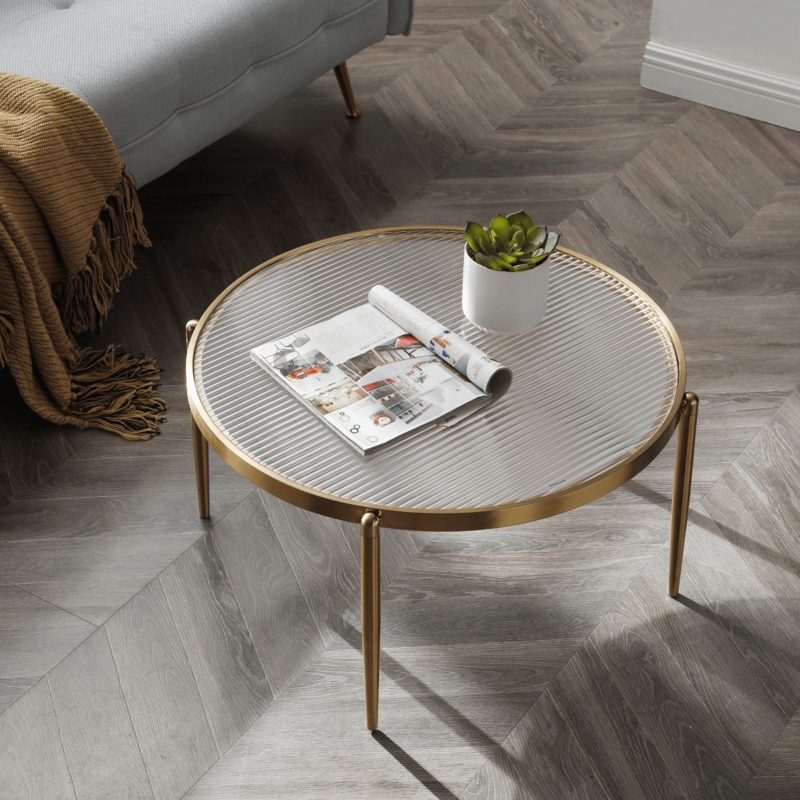 High-Quality Addlie Modern Golden/Charcoal Vacuum-Plated Low Profile Round Coffee Table