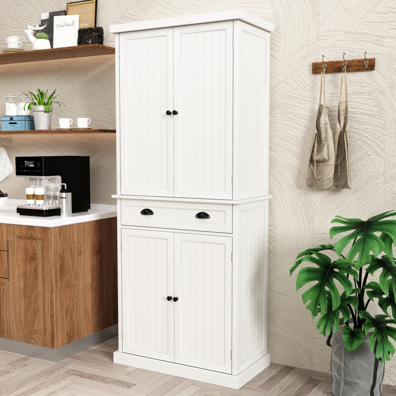 HLR 72" Kitchen Pantry 4-Doors Pantry Cabinet with Storage Drawers