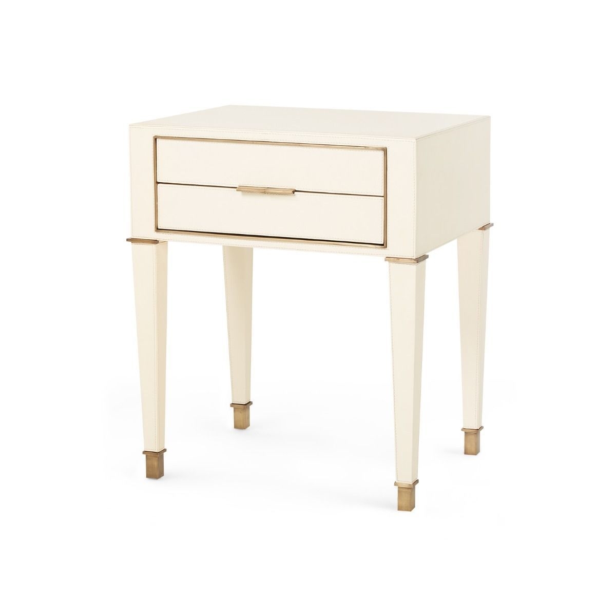 Hunter 2 Drawer Side Table Ivory - Leather; Antique Brass Pulls And Accents; Micro Suede Interior; Soft Closing Glides / 25.5 High x 20 Wide x 16 Deep