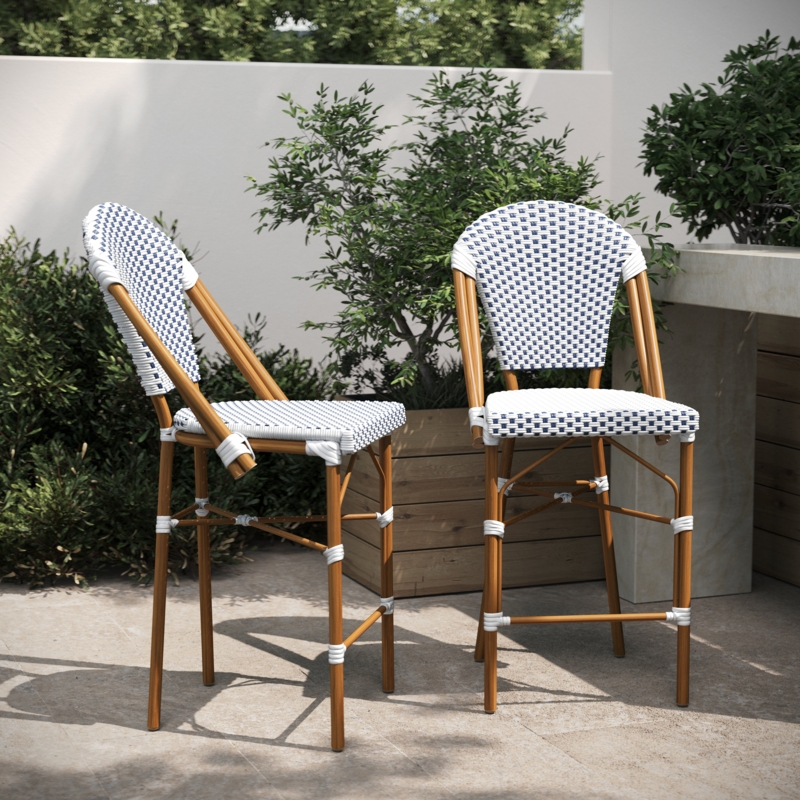 Indoor/Outdoor All-Weather Commercial Paris Chairs with Bamboo Print Frame (Set of 2)