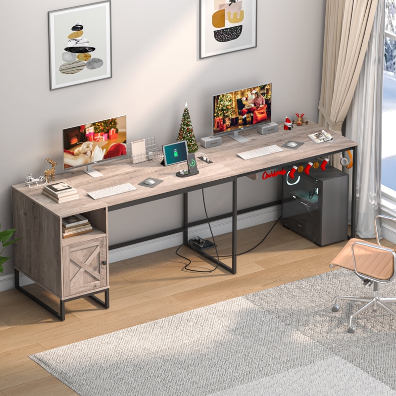 Jaedynn 96'' W Height Adjustable and Standing L-Shaped Computer Desk with and Cabinet