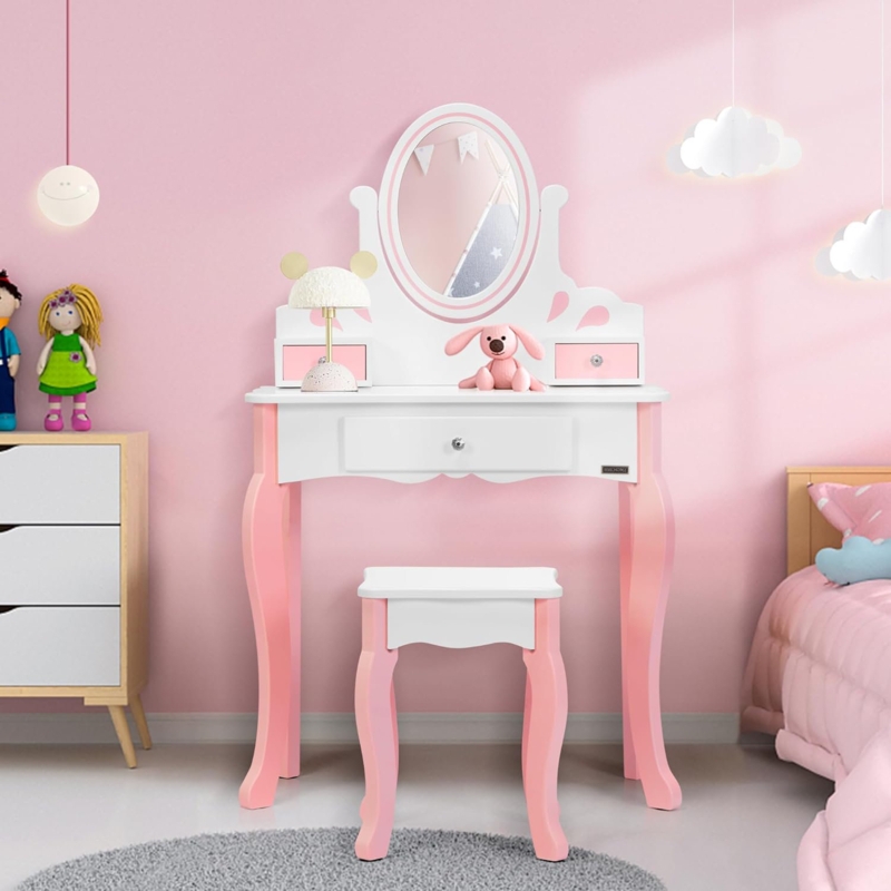 Jahdani Kids Vanity Set with 360 Rotating Mirror and Drawers