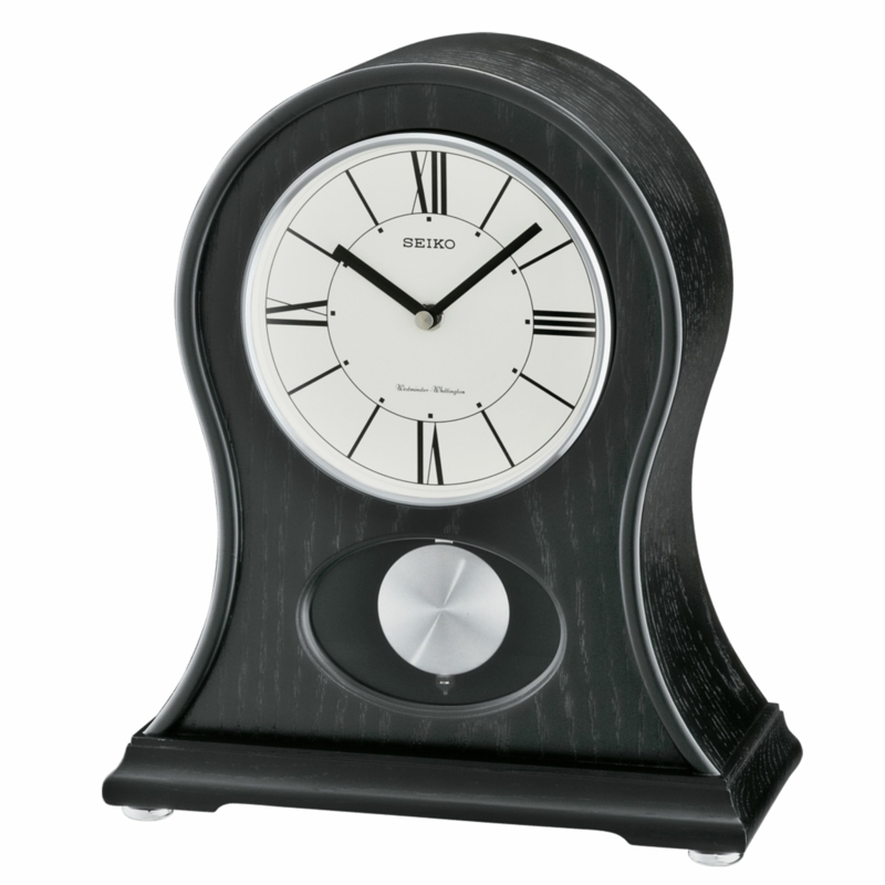 James Roman Numeral Wood Quartz Movement / Crystal Tabletop Clock in Black