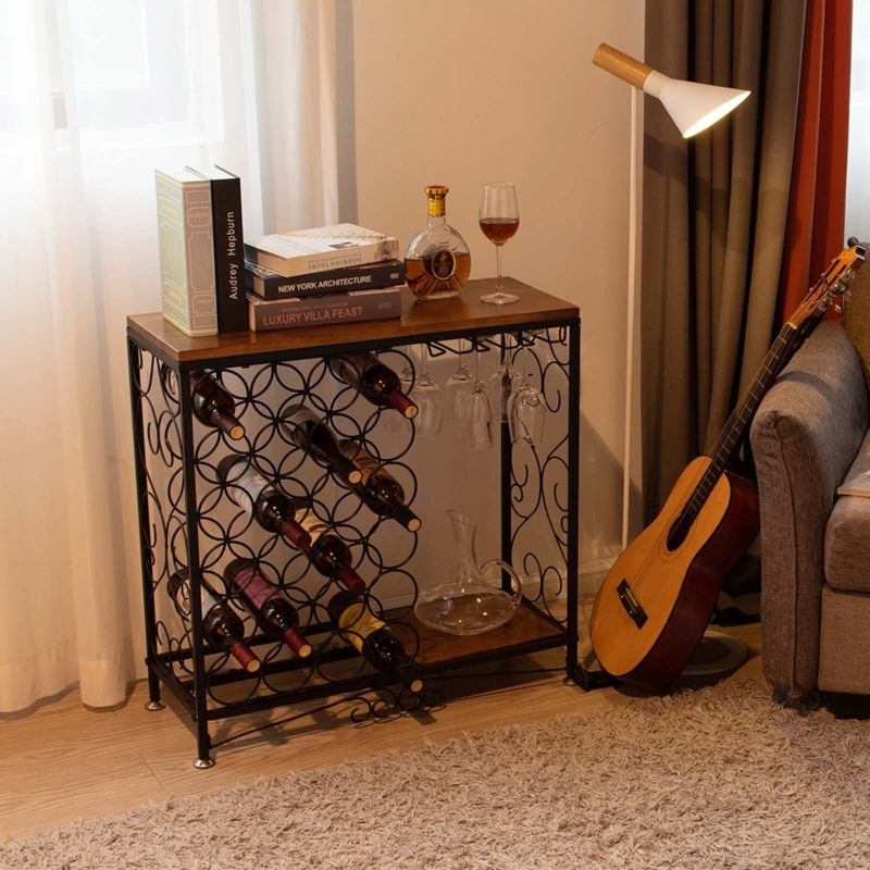Jamontay 24 Bottle Floor Wine Bottle u0026 Glass Rack in Black