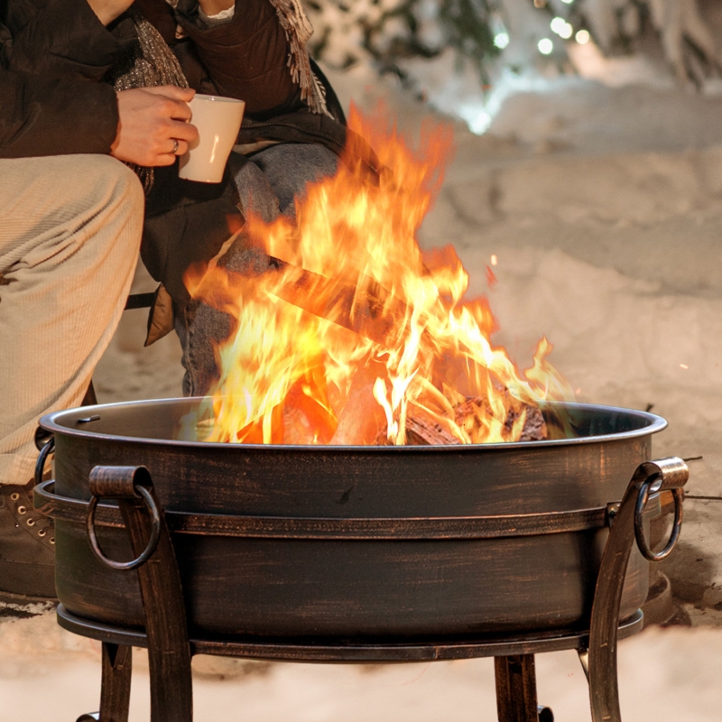 Jimiyah  36"W x 25.6"H Wood Burning Fire Pit with Lid & Grill, Outdoor Fire Pit Table
