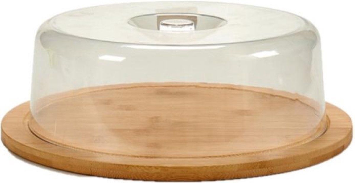 Kaas snijplank/serveerplank/opbergdoos rond met deksel 30 cm - Kaasplanken - Kaas serveren en bewaren