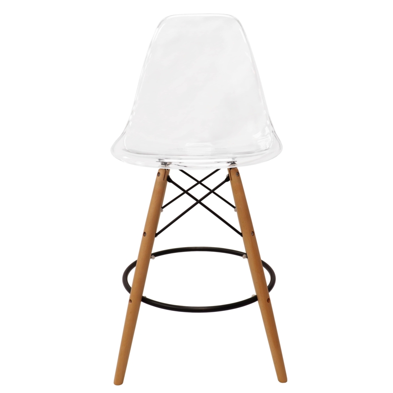 Kalynda Modern Plastic Barstool with Beech Wood Legs and Footrest