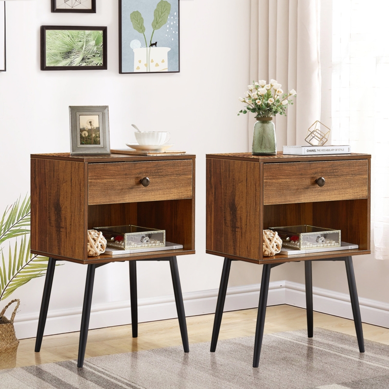 Kempst Industrial 2-Tier Nightstands Set for Bedroom Living Room