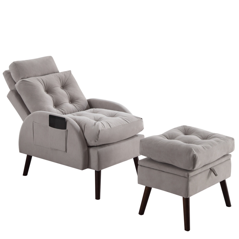Kerionna Upholstered Chaise Lounge Chair with Storage Ottoman with Adjustable Backrest