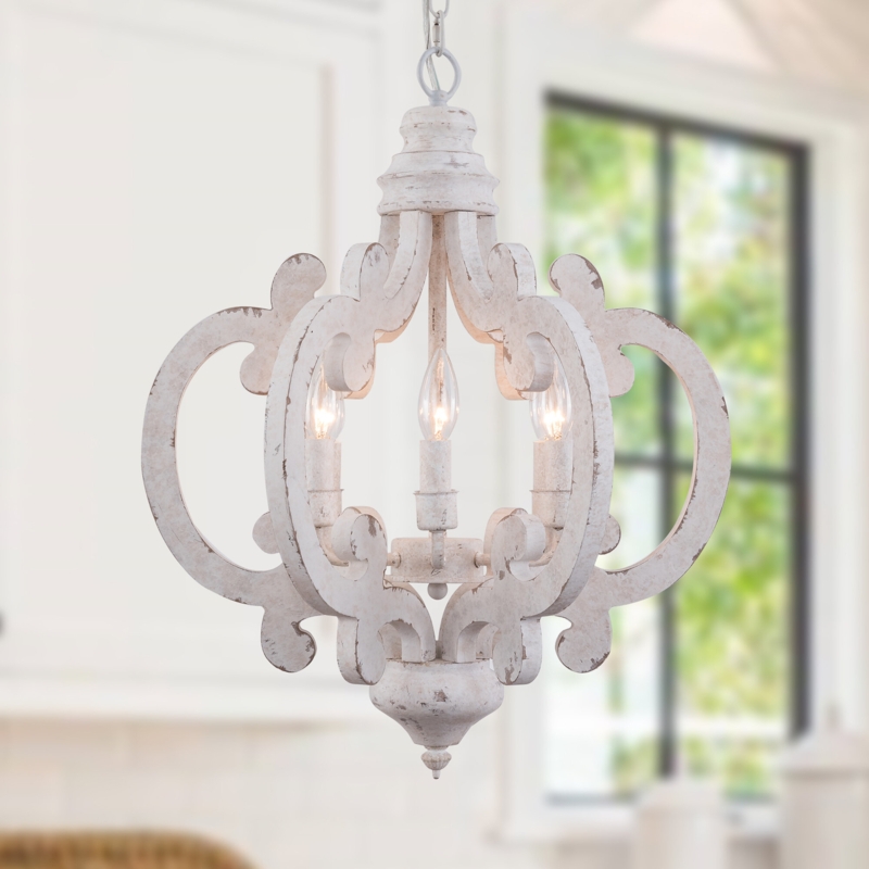 Kris 6-Light Classic Dimmable Chandelier With Distressed Light Wood