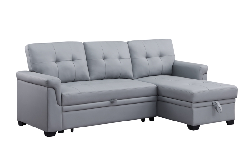 Lexi 83.5" Wide Vegan Leather Reversible Sleeper Sofa & Chaise