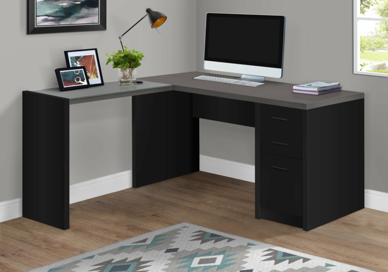 Lile Computer Desk, Home Office, Corner, Storage Drawers, L Shape, Work, Laptop, Laminate, Black