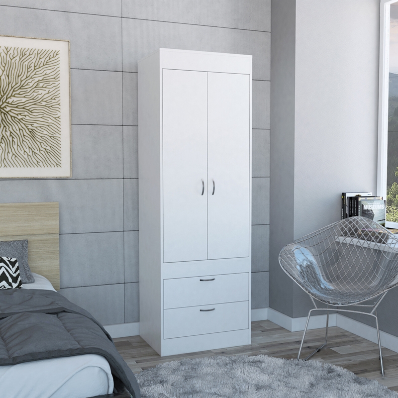Lisboa Armoire with Double Doors, 2 Drawers, and Hanging Rod