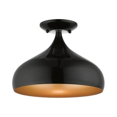 Livex Lighting Amador 11.75 in. 1-Light Shiny Black Semi-Flush Mount