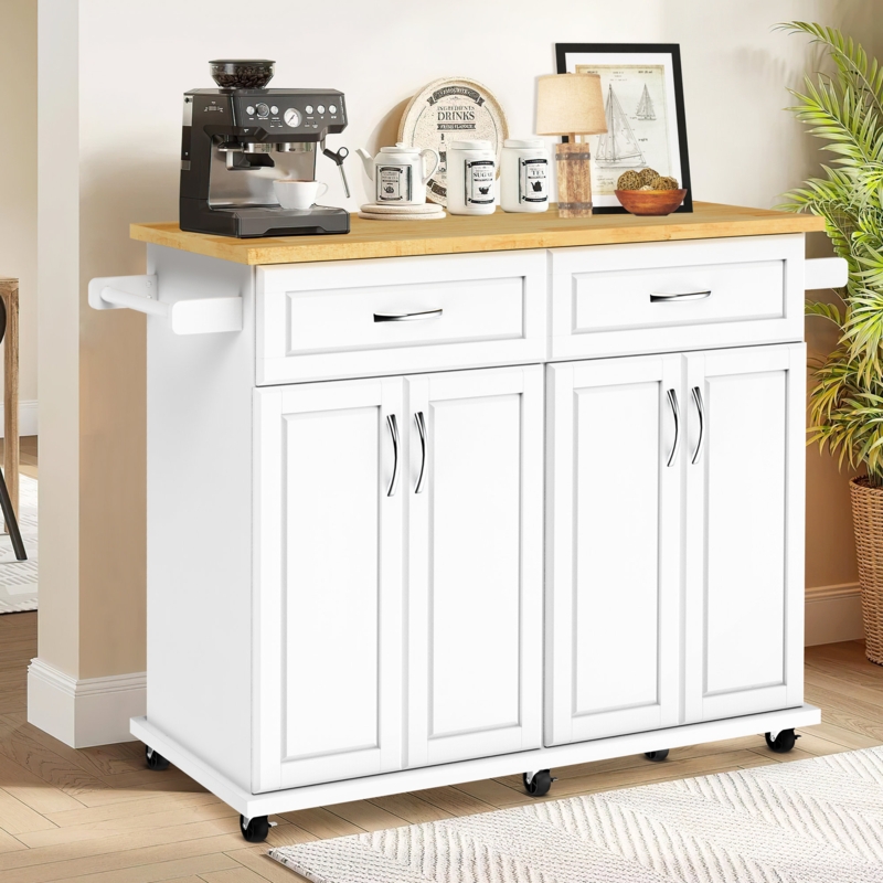 Llaneli Kitchen Island, Rolling Kitchen Cart with Storage Drawers