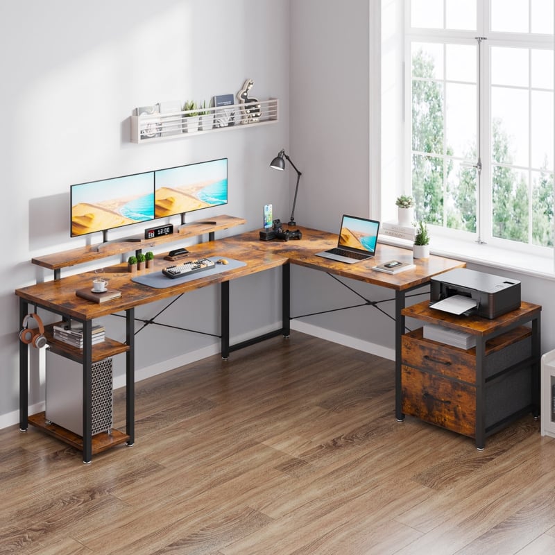 Logynn L-Shaped Metal Base Computer Desk