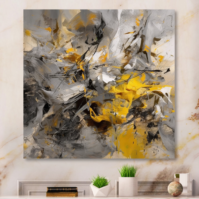 Loughran Mustard Yellow and Vivid Gray III - Print on Canvas