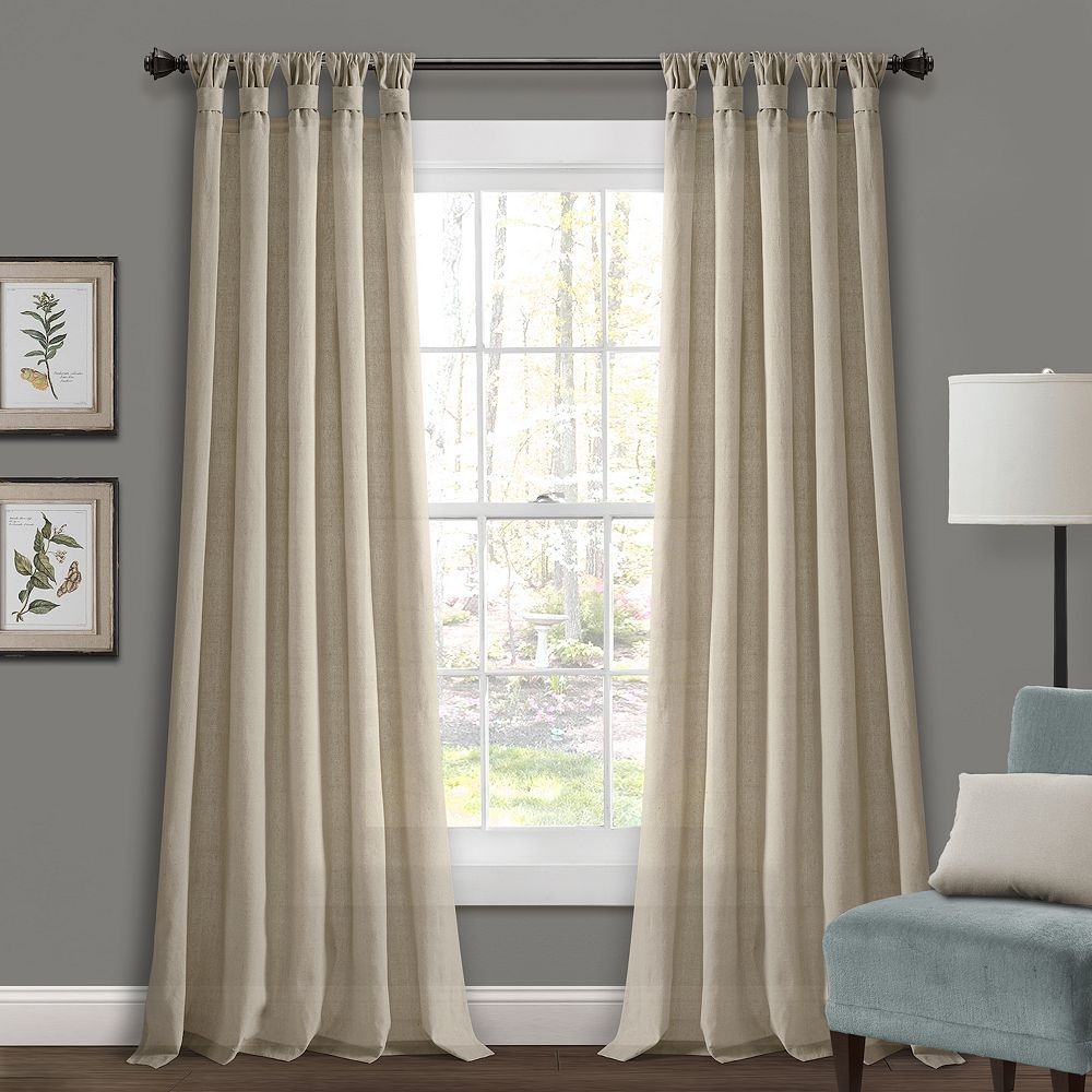 Lush Decor Burlap Knotted Tab Top Set of 2 Window Curtain Panels, Beig/Green, 48X108