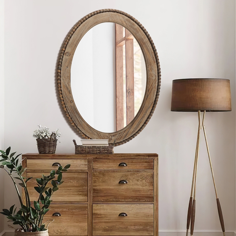 Lynwood Farmhouse Wood Oval Wall Mirror