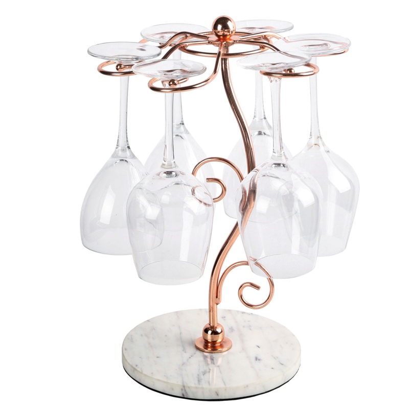 Marble Base Tabletop Wine Glass Rack in Copper