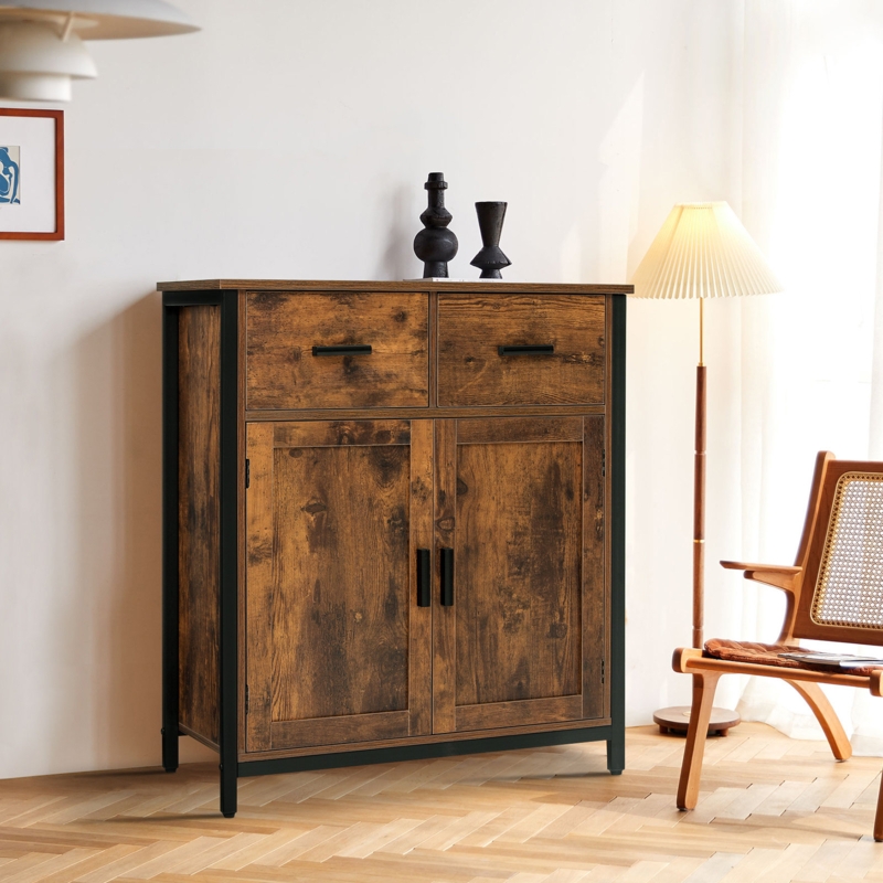 Millwood Pines Industrial Storage Cabinet, Floor Standing Cabinet With 2 Drawers And 2 Doors