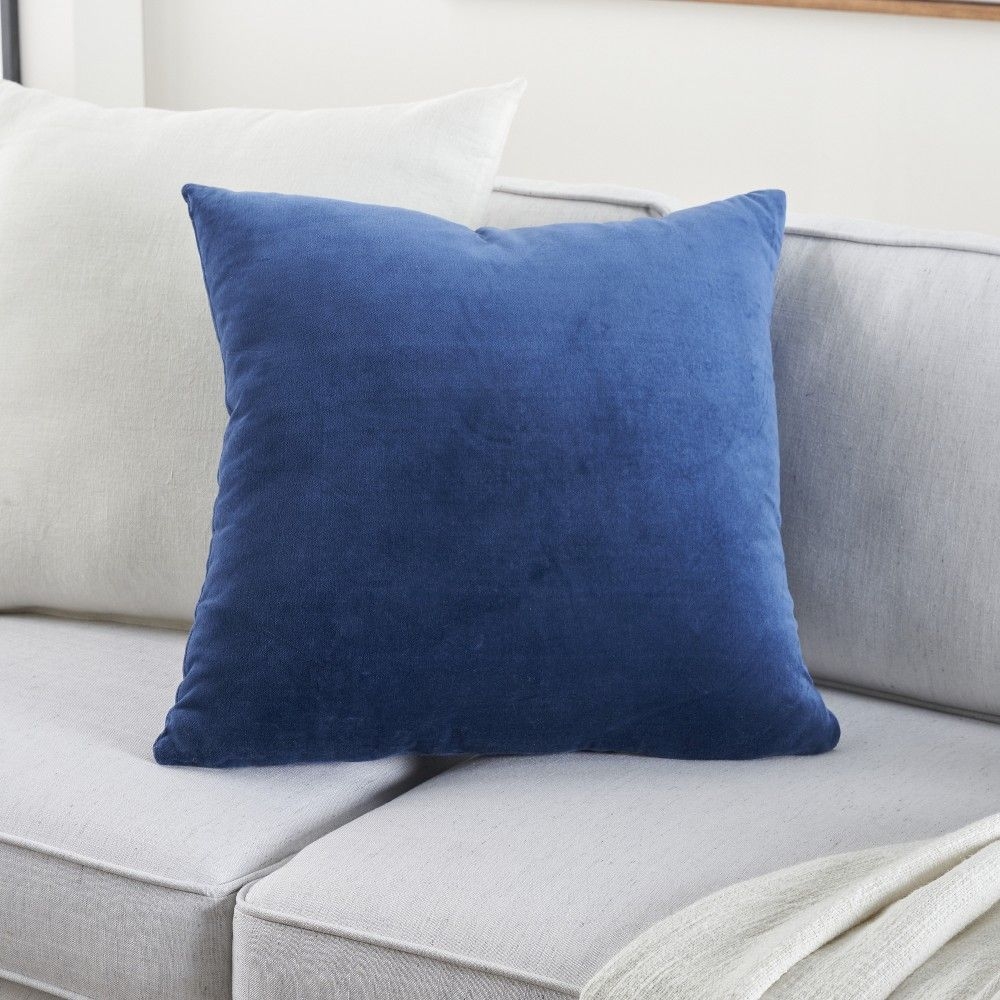 Mina Victory Sofia Solid Velvet Reversible 20" x 20" Indoor Throw Pillow Navy