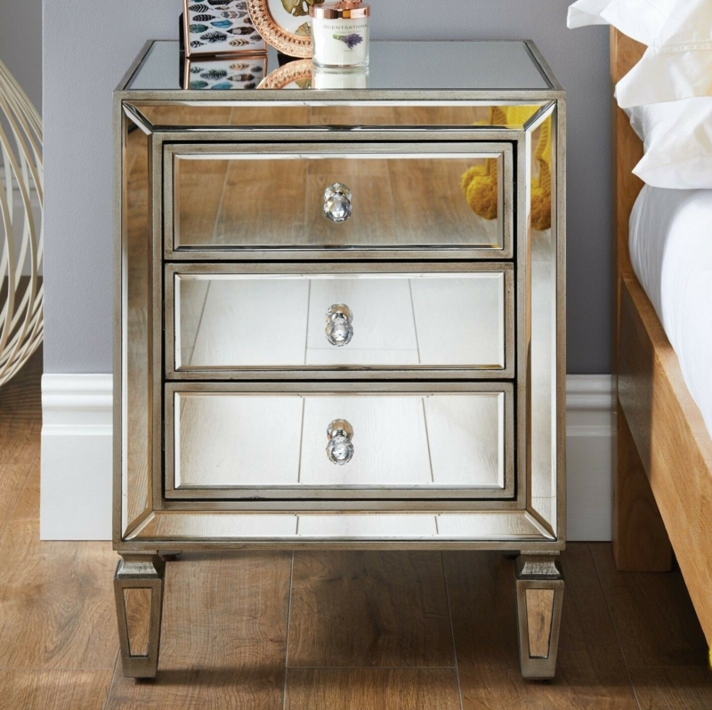Mirrored 3 Drawer Nightstand Modern Design Bedside Table