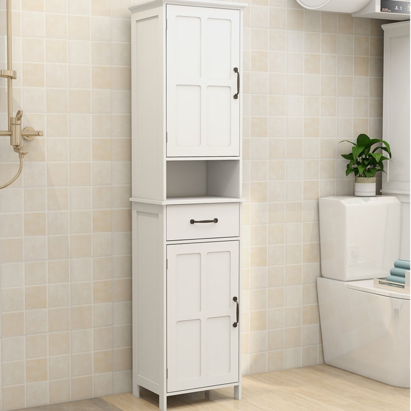 Miz Bathroom Cabinet, Storage Cabinet for Small Space, Narrow Cabinet with 2 Doors and 1 Drawer
