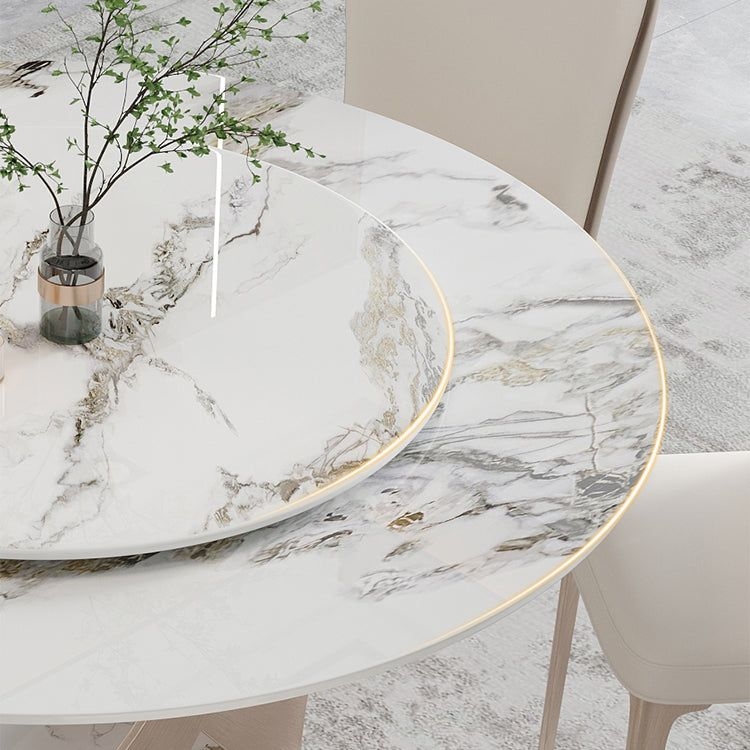 Modern 1/4/5/7 Pieces Dinette Set with White Sintered Stone Round Dining Table Set - 4 White Chairs