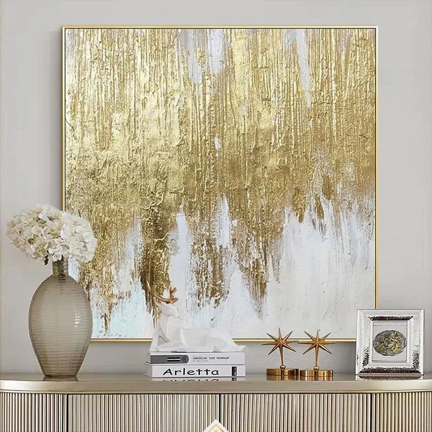 Modern decoration salon Posters on the wall Pure Hand drawn abstract oil painting on canvas gold foil picture for living room - no frame 10 / 60cmx120cm