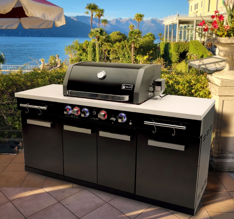 Mont Alpi 5-Burner 63000 BTU Black Stainless Steel Outdoor Kitchen Island Barbecue Gas Grill