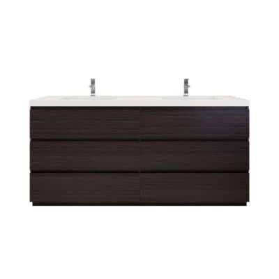 Moreno Bath Angeles 72 in. W Vanity in Dark Gray Oak with Reinforced Acrylic Vanity Top in White with White Basin