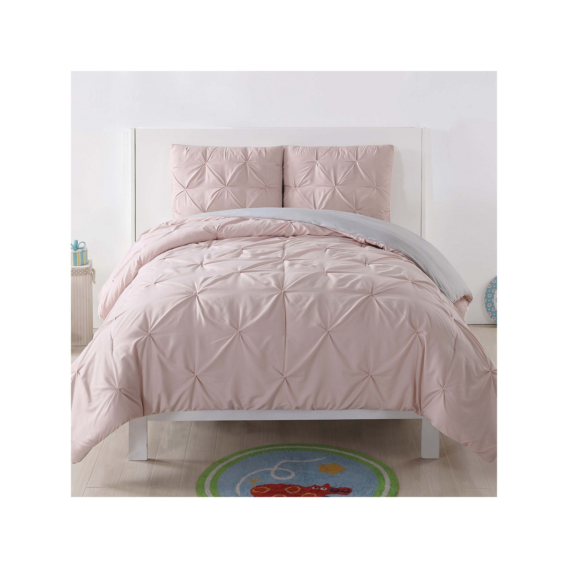 My World Kids Pleated Comforter Set, Blush, Queen