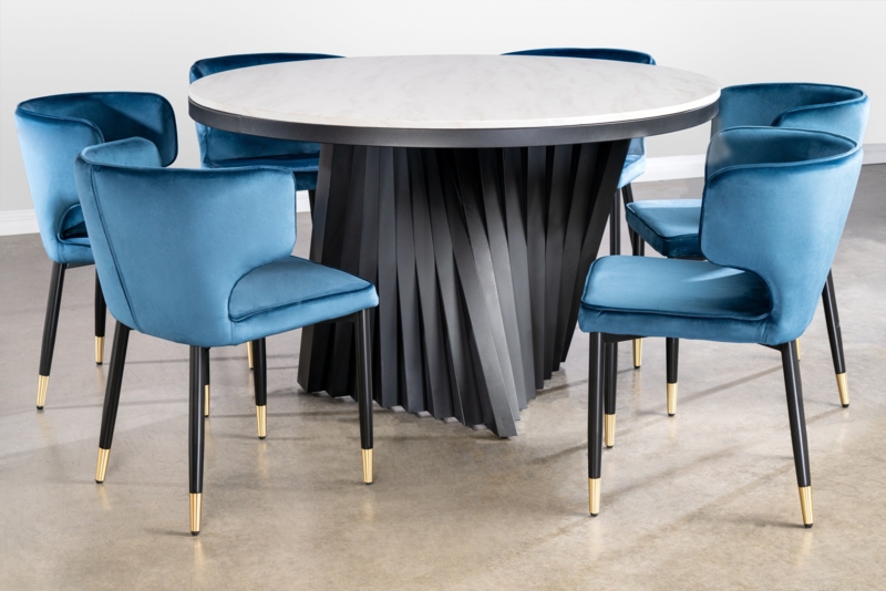 Nailsworth Round Marble Top Metal Base Dining Table