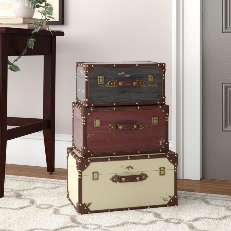 Naz 3 Piece Solid Wood Vintage Trunk